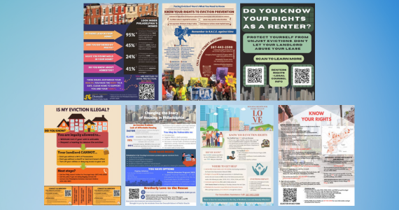 thumbnail images of seven infographics about housing rights in Philadelphia